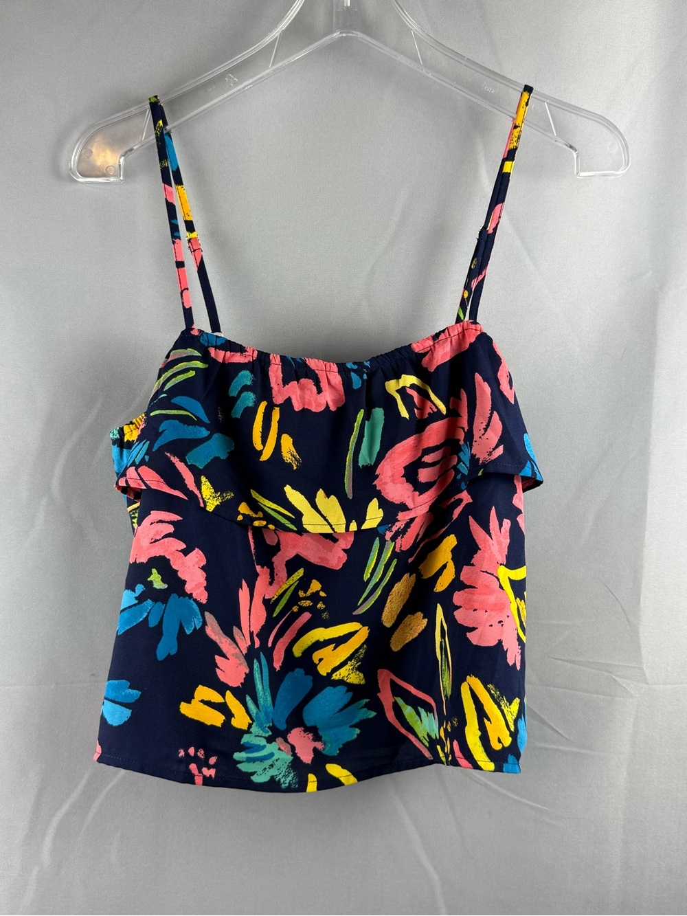 Sugar Lips Tropical Floral Ruffle Cami Crop Top NEW Small